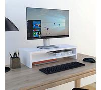 Henor Soporte Monitor de Madera FSC® con Estante Intermedio 62 x 26.5 x 16 cm. Soporta 50 Kg. Blanco