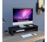 Henor Soporte para Monitor TV con Estante 82x26.5x16 cm Carga 50kg Grafito | En madera con balda intermedia para teclado, ratón. tablero de 19 mm y 4 almohadillas antideslizantes.
