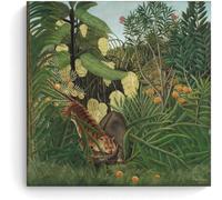 Henri Rousseau《Lucha Entre Un Tigre Y Buffal》Arte De Pared En Lienzo Henri Rousseau Póster E Impresiones Pintura Retro Para Decoración Del Hogar 40x40cm Sin Marco