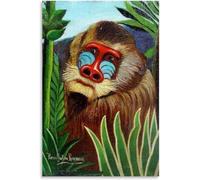 Henri Rousseau《Mandril en la jungla》Arte de pared en lienzo Henri Rousseau Póster e impresiones Henri Rousseau Pintura para decoración de pared del hogar 60x80cm Sin marco