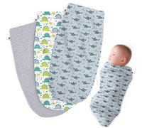 Henry Hunter Saco de bebé para Envolver | El Simple Swaddle | Manta de recepción de algodón Suave y elástica para recién Nacidos de 0-3 Meses (Paquete de 3) - Dinosaurio | tiburón | Jaspeado Ligero