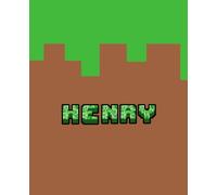HENRY personalized notebook: Green and brown pixel gamer pattern. 110 lined pages. soft matte cover