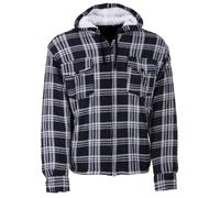 Henry Terre Chaqueta de leñador para hombre, chaqueta de camisa con capucha, chaqueta de trabajo, camisa de franela, chaqueta térmica, chaqueta a cuadros forrada, Negro , L