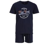 Henry Terre Conjunto de pijama corto para hombre Paul New York M-5XL de algodón, pantalones cortos y camiseta de manga corta, diseño deportivo, pijama de verano, azul marino, XL