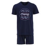 Henry Terre Conjunto de pijama para hombre, 2 piezas, estilo vintage, de algodón, azul marino, L