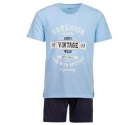 Henry Terre Conjunto de pijama para hombre, 2 piezas, pantalones cortos vintage azul de talla grande de algodón, azul claro, XXXXL
