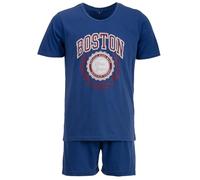 Henry Terre Paul Boston - Pijama corto para hombre, tallas M-5XL, algodón, pantalones cortos y camiseta de manga corta, diseño deportivo, pijama de verano, azul, 4XL
