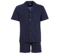 Henry Terre Pijama corto Karl para hombre con estampado de cruces, conjunto M-5XL algodón abotonado pantalones cortos y camiseta de manga corta diseño elegante pijama de verano, azul marino, M