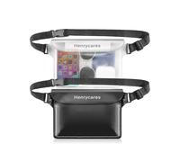 Henrycares Riñonera Impermeable Acuática IPX8, Bolsa Ajustable 100% Impermeable para Teléfono, Dinero y Documentos, Ideal para Playa, Natación, Kayak (Blanco Cristal/Negro)