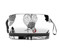 Hens Pecking on the Ground - Neceser de doble capa para mujeres y niñas, neceser de viaje para maquillaje, organizador práctico con compartimento para cepillos, multicolor, 27x15x14 cm/10.6x5.9x5.5