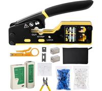 HENSHOW Crimpadora RJ45, Conectores de Red Alicates RJ45 Kit de Herramienta de Crimpado para CAT5, CAT5E, CAT6, CAT6A, Haz líneas telefónicas con 50x Conectores Pasantes y Tapas Protectoras