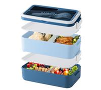 HENSHOW Fiambrera 2 Capas, Lunch Box 1600ML con Compartimentos Prueba de Fugas, Lonchera con Cubiertos para Niños y Adultos, Bento Box Sin BPA Ideal para Picnic y Trabajo (Azul)