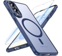 Hensinple Funda Magnética para Samsung S25 Edge con Cristal Templado, Compatible con MagSafe, Antigolpes Translúcido Mate Trasera Resistente a los Arañazos, Azul