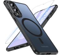 Hensinple Funda Magnética para Samsung S25 Edge con Cristal Templado, Compatible con MagSafe, Antigolpes Translúcido Mate Trasera Resistente a los Arañazos, Negro