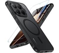 Hensinple Funda Magnética para Xiaomi 15T Pro 5G con Cristal Templado, Compatible con MagSafe, Carcasa Antigolpes Protección Esmerilado Translúcido Resistente a Arañazos (Negro)