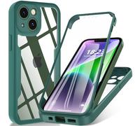 Hensinple Funda para iPhone 13 Mini de 5,4 pulgadas, funda para teléfono móvil iPhone 13 Mini con protector de pantalla integrado, 360 resistente a los golpes, funda exterior para iPhone 13 Mini verde