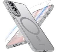 Hensinple Magnética Funda para Samsung S25 Edge con Cristal Templado, Compatible con MagSafe, Antigolpes Translúcido Mate Trasera Resistente a los Arañazos, Gris