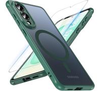 Hensinple Magnética Funda para Samsung S25 Edge con Cristal Templado, Compatible con MagSafe, Antigolpes Translúcido Mate Trasera Resistente a los Arañazos, Verde