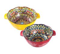 Henten Home Cuencos de Porcelana para Cereales 1450ml, Cuencos de Sopa de Colores Vibrantes,Ensalada Pequeña, Guisos, Arroz, Microondas y Lavavajillas, Juego de 2