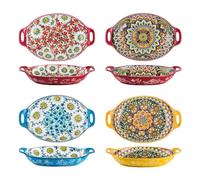 Henten Home Juego de Tazón, Frutero con asa 4 Piezas - 950ml, Fideos Caseros Ensalada/Sopa, Juego de Tazón de Pasta de Porcelana - Estilo Bohemio