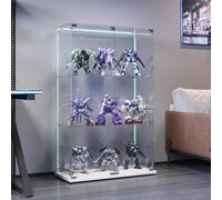 Henunem - Vitrina de cristal, 123 x 60 x 35 cm, 3 capas con LED, 2 puertas y cerradura de seguridad, armario de colección moderno de cristal, armario de almacenamiento de lentes de pie para sala de