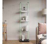 Henunem vitrina sobre pie de cristal de 4 capas, 163 x 40 x 35 cm LED vitrina de cristal con múltiples colores RGB y 1 puertas, cerradura, escaparate para colección, transparente armador de lentes de