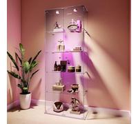 Henunem vitrina, vitrina de cristal de 187 x 79 x 35 cm, 5 capas con LED, 2 puertas y cerradura, armario de colección moderno de cristales, armario de almacenamiento de cristal de pie para sala de