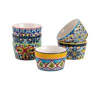 HENXFEN LEAD Creme Brulee Cuenco de porcelana, 240 ml Molde para soufflé Juego de 6, pequeños moldes de colores para deliciosas recetas de carne especiada, ragú y pudín - Estilo bohemio