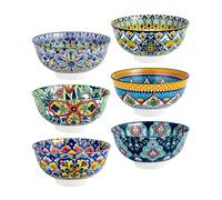 HENXFEN LEAD Cuencos para muesli de porcelana, cuencos pequeños para postres, muesli, helado y sobremesa, etc. Coloridos, paquete de 6 - Estilo bohemio