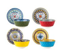 HENXFEN LEAD Ensaladera de porcelana, cuencos de sopa para 4 personas, juego de cuencos para ramen, postre, sopas, muesli, pasta, estilo bohemio