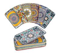 HENXFEN LEAD Platos de porcelana, juego de platos rectangulares grandes de 10 pulgadas, platos para ensaladas, entrantes, sashimi, diseño floral bohemio en 6 colores vivos