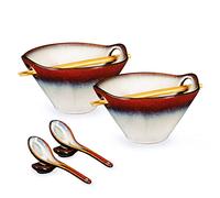 HENXFEN LEAD Set de Ramen de Porcelana, 2 Piezas 780ml Tazón de Ramen de Cerámica Japonesa con Palillos y Cuchara para Sopa, Ensalada, Pasta, Cereales y Fideos - Rojo