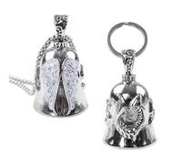 Henxing llavero Moto Campana Guardiana 2 Piezas Campana Guardiana Moto Bell,Aceite Campana Motocicleta Ángel Guarda con Anillo Colgante Amuleto Buena Suerte para Bicicletas Coches Vehículos