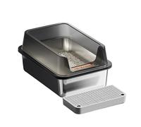 HENYGEN Práctica caja de arena de acero inoxidable con pedales de filtro para menos desorden, fácil de limpiar, entrada baja, adecuada para cualquier edad, caja de arena semicerrada