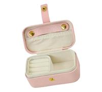 HENYGEN Soporte compacto de cuero para joyas con tapa abierta abatible y caja de almacenamiento divisores, perfecto para viajes o uso doméstico, joyero con compartimentos