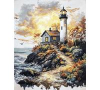 Henypt 11CT Bordar Kit Principiantes,Cabaña del faro Kits De Punto De Cruz Patrones Fáciles,Suministros De Punto De Cruz,Para Regalos De Principiantes,40x50cm