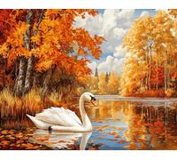 Henypt 11CT Bordar Kit Principiantes,Cisnes blancos en el lago Kits De Punto De Cruz Patrones Fáciles,Suministros De Punto De Cruz,Para Regalos De Principiantes,30x40cm