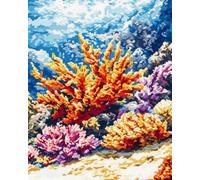 Henypt 11CT Bordar Kit Principiantes,Coral en el fondo del mar Kits De Punto De Cruz Patrones Fáciles,Suministros De Punto De Cruz,Para Regalos De Principiantes,40x50cm