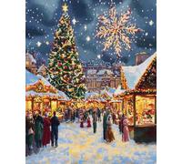 Henypt 11CT Bordar Kit Principiantes,Plaza de la calle de Navidad Kits De Punto De Cruz Patrones Fáciles,Suministros De Punto De Cruz,Para Regalos De Principiantes,30x40cm