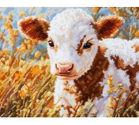 Henypt 11CT Bordar Kit Principiantes,Ternero animal Kits De Punto De Cruz Patrones Fáciles,Suministros De Punto De Cruz,Para Regalos De Principiantes,30x40cm