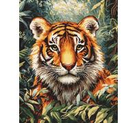 Henypt 11CT Bordar Kit Principiantes,Tigre Animal Kits De Punto De Cruz Patrones Fáciles,Suministros De Punto De Cruz,Para Regalos De Principiantes,40x50cm