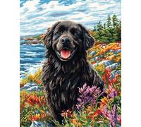 Henypt 11CT Kit De Punto De Cruz Con Estampado,perros de Terranova Juego De Bordado Estampado Para Adultos,Arte De Pared Con Bordado,Decoración Del 40x50cm