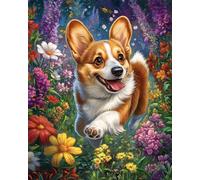 Henypt 11Ct Kit Punto A Croce Timbrato Corgi Corriendo Fai-Da-Te Ricamo Linea Completa Di Kit Iniziali Per Ricamo Prestampato Per Principianti