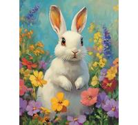 Henypt 11Ct Kit Punto A Croce Timbrato, El Conejo Está De Pie Entre Las Flores. Ricamo Prestampato Forniture A Punto Croce Con Motivo,Cross Stitch Embroidery Starter Kit Per Principianti