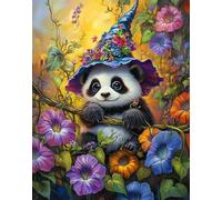 Henypt 11Ct Kit Punto A Croce Timbrato Panda Colorido Con Sombrero De Bruja Ornamentado Fai-Da-Te Ricamo Linea Completa Di Kit Iniziali Per Ricamo Prestampato Per Principianti