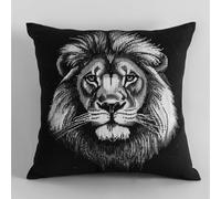 Henypt 9CT Diy Almohada Bordada De Cruz León Blanco Y Negro Kit Punto De Cruz Con Hilos Y Tela Kits De Bordado Diy，Almohadas De Costura，Decoración Del Hogar 45x45cm