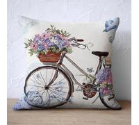 Henypt Cojín De Punto De Cruz, Diseño De, Hermosa Bicicleta Floral 11 Ct Kit De Cojín De Punto De Cruz, Sin Núcleo De Almohada, Tela Impresa Para Principiantes Y Adultos, Kit De Cojines Para Bordar