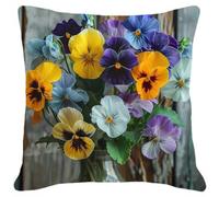 Henypt Cojines Decorativos De Punto De Cruz Flores De Pensamiento De Colores Kits De Punto De Cruz De Bordado Diy，Kit De Almohadas De Costura，Decoración Del Hogar 11CT 45x45cm