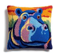 Henypt Kit de almohada de gancho de pestillo,Hipopótamo,kit de fundas para cojines,Gancho De Pestillo Para Adultos,Lienzo de color preimpreso,43x43cm