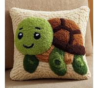 Henypt Kit de almohada de gancho de pestillo para adultos,Tortuga de dibujos animados,Kit Gancho de Pestillo,Latch Hook Pillow Cover Cushion,17x17in